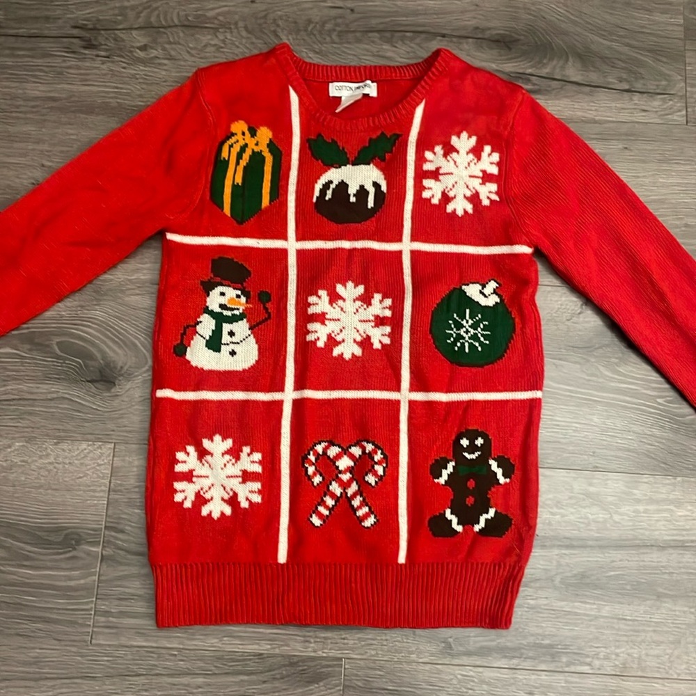 Cotton Emporium, red ugly Christmas sweater, size Small Festive Holiday